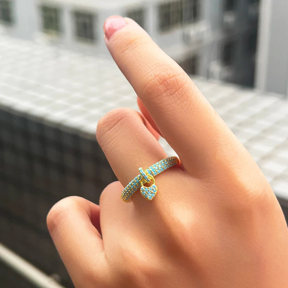 Turquoise Heart Open Cuff Ring