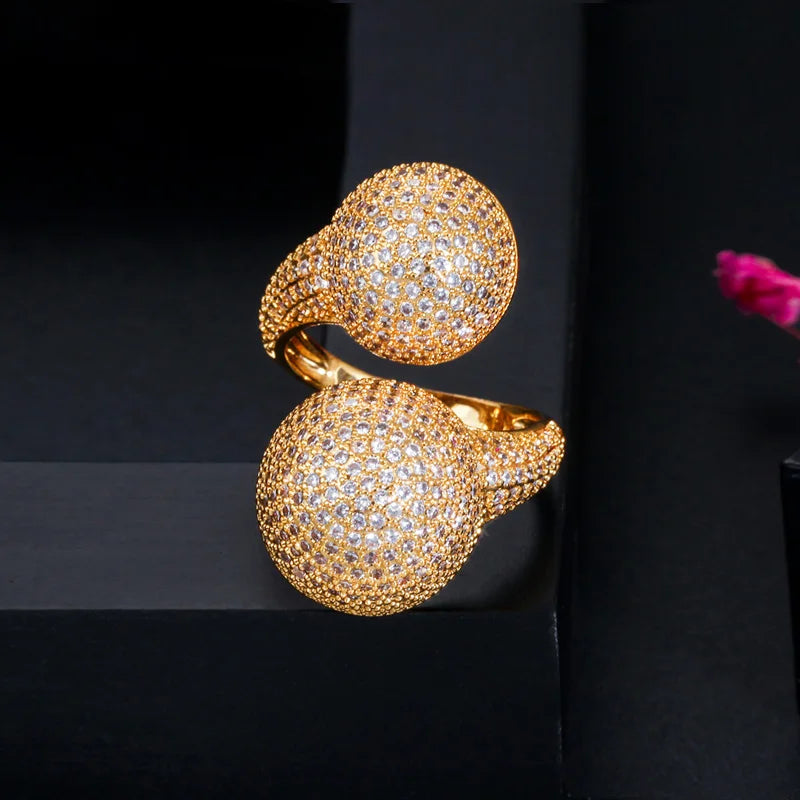 Golden Pavé Sphere Ring