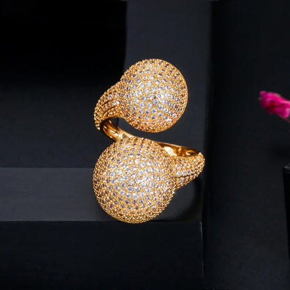 Golden Pavé Sphere Ring