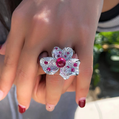 Rosalie Red Flower Cocktail Ring