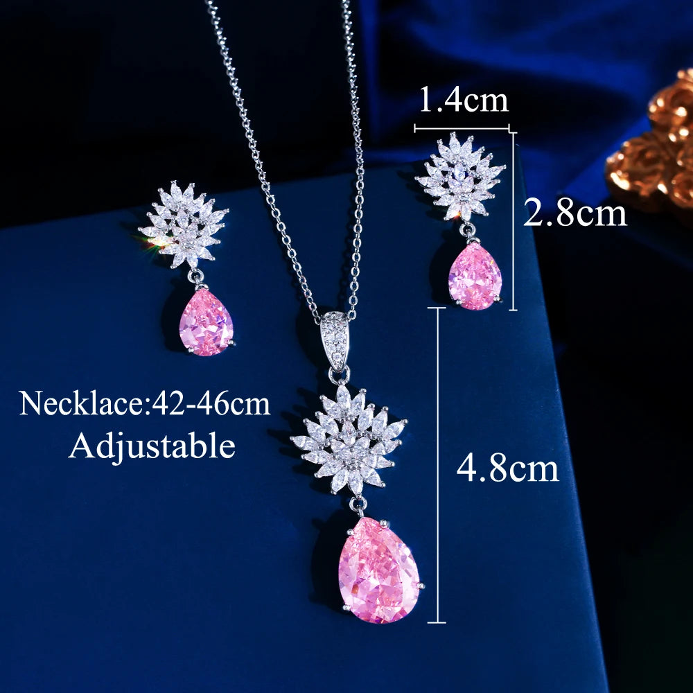 Pivoine Pink Crystal Necklace & Earrings Set