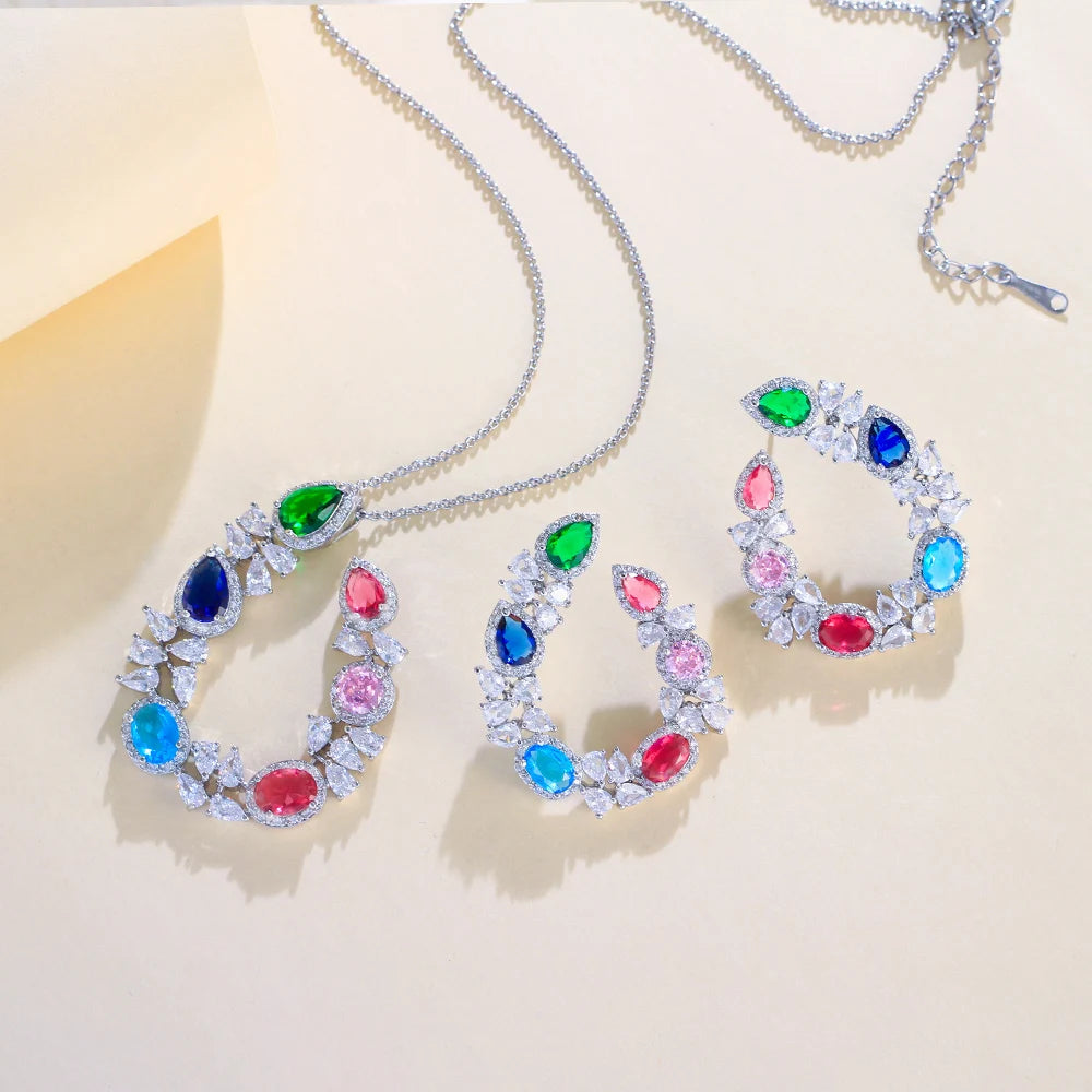 Veridia Leaf Crystal Necklace & Earrings Set