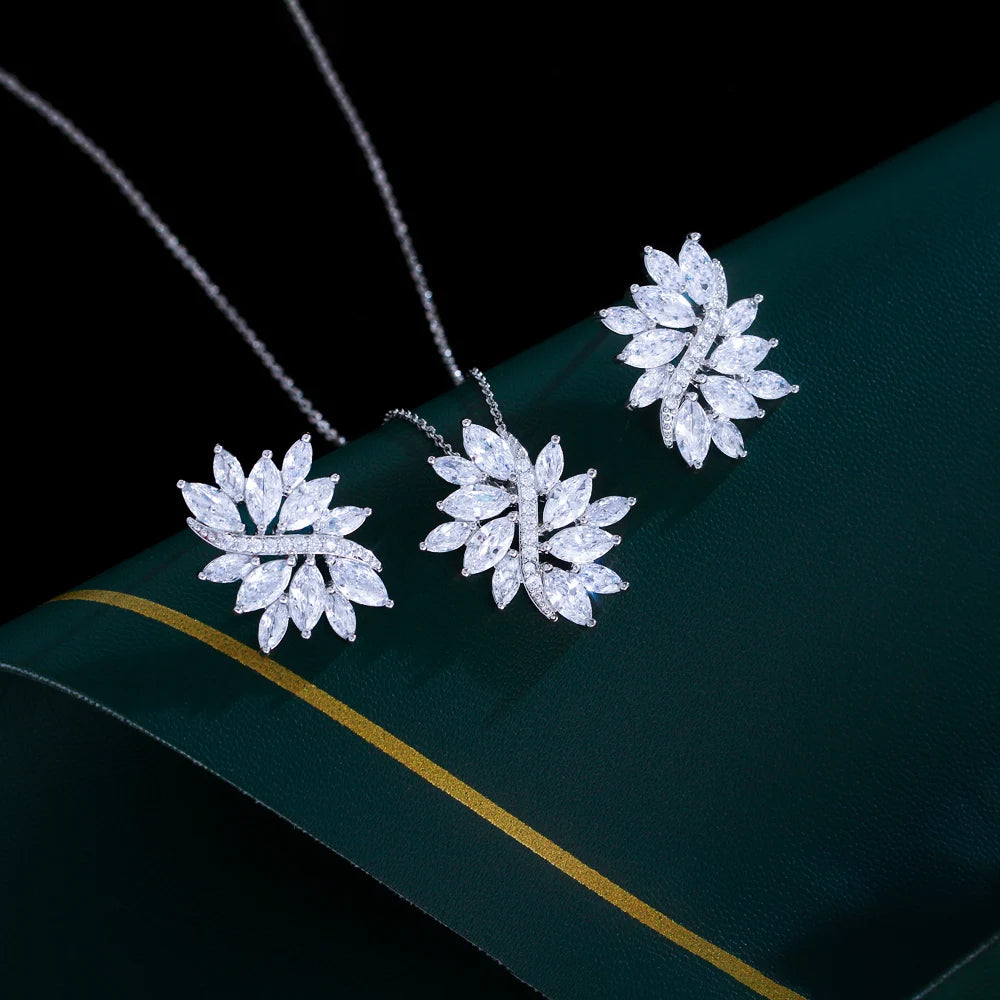 Fiorenza Flower Crystal Necklace & Earrings Set