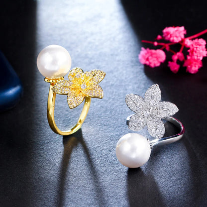 Pearl Petal Crystal Ring