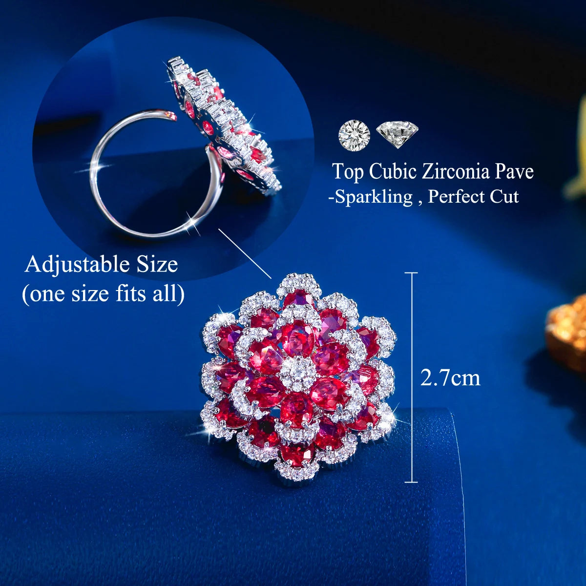 Amara Rose Crystal Flower Ring