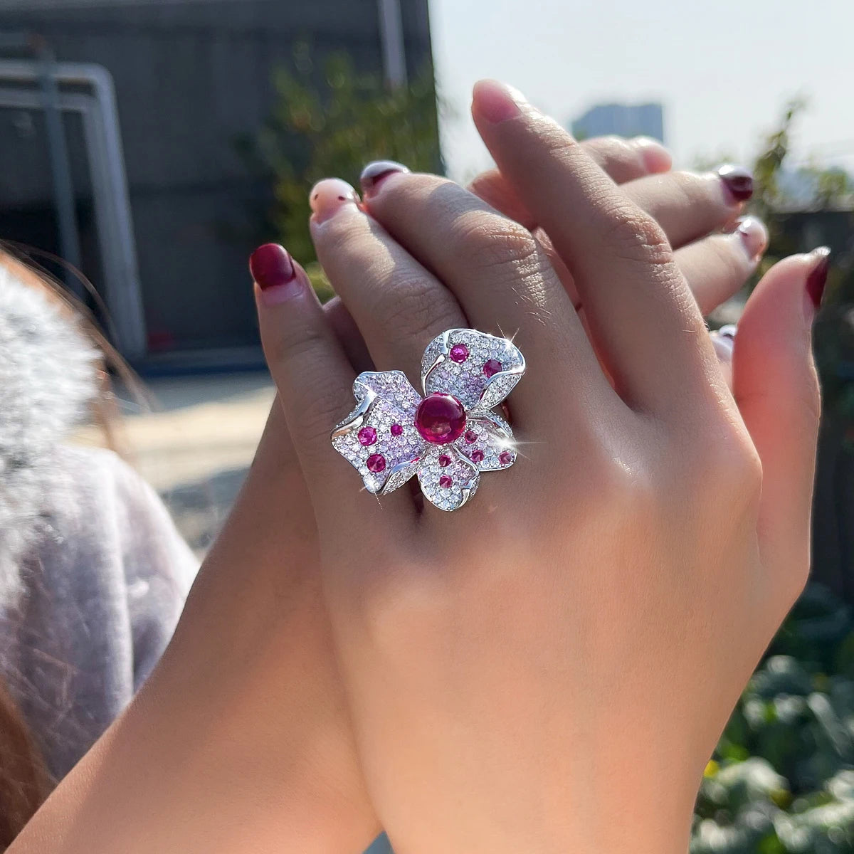 Rosalie Red Flower Cocktail Ring