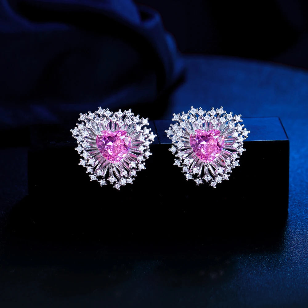 Amora Pink Heart Firework Stud Earrings