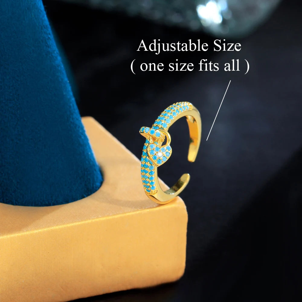 Turquoise Heart Open Cuff Ring