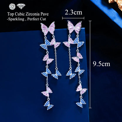 Mariposa Pink Blue Butterfly Tassel Earrings