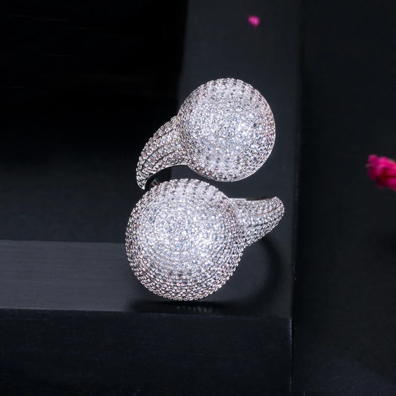 Golden Pavé Sphere Ring