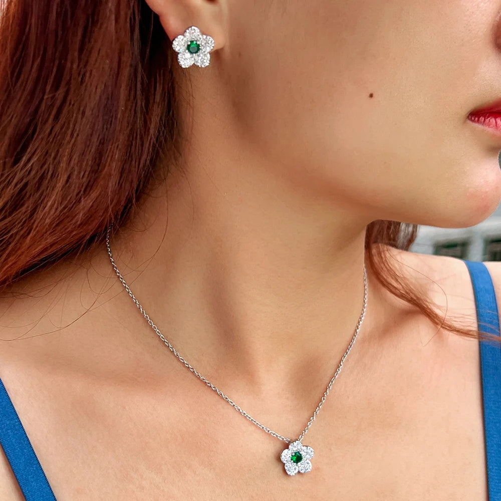 Margaux Pavé Flower Necklace & Earrings Set
