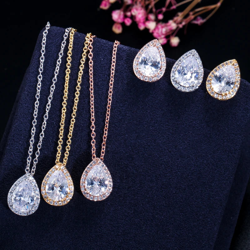 Cléone Teardrop Crystal Necklace & Earrings Set