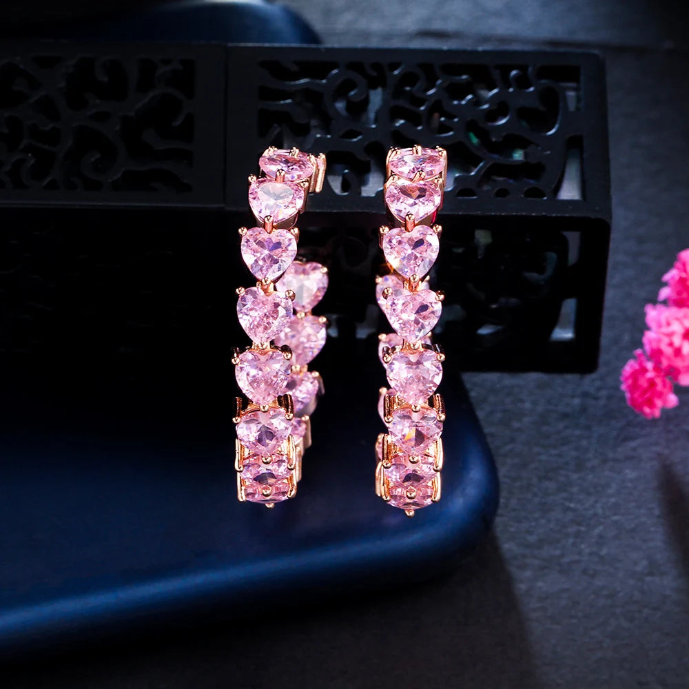 Rosalie Pink Heart Hoop Earrings