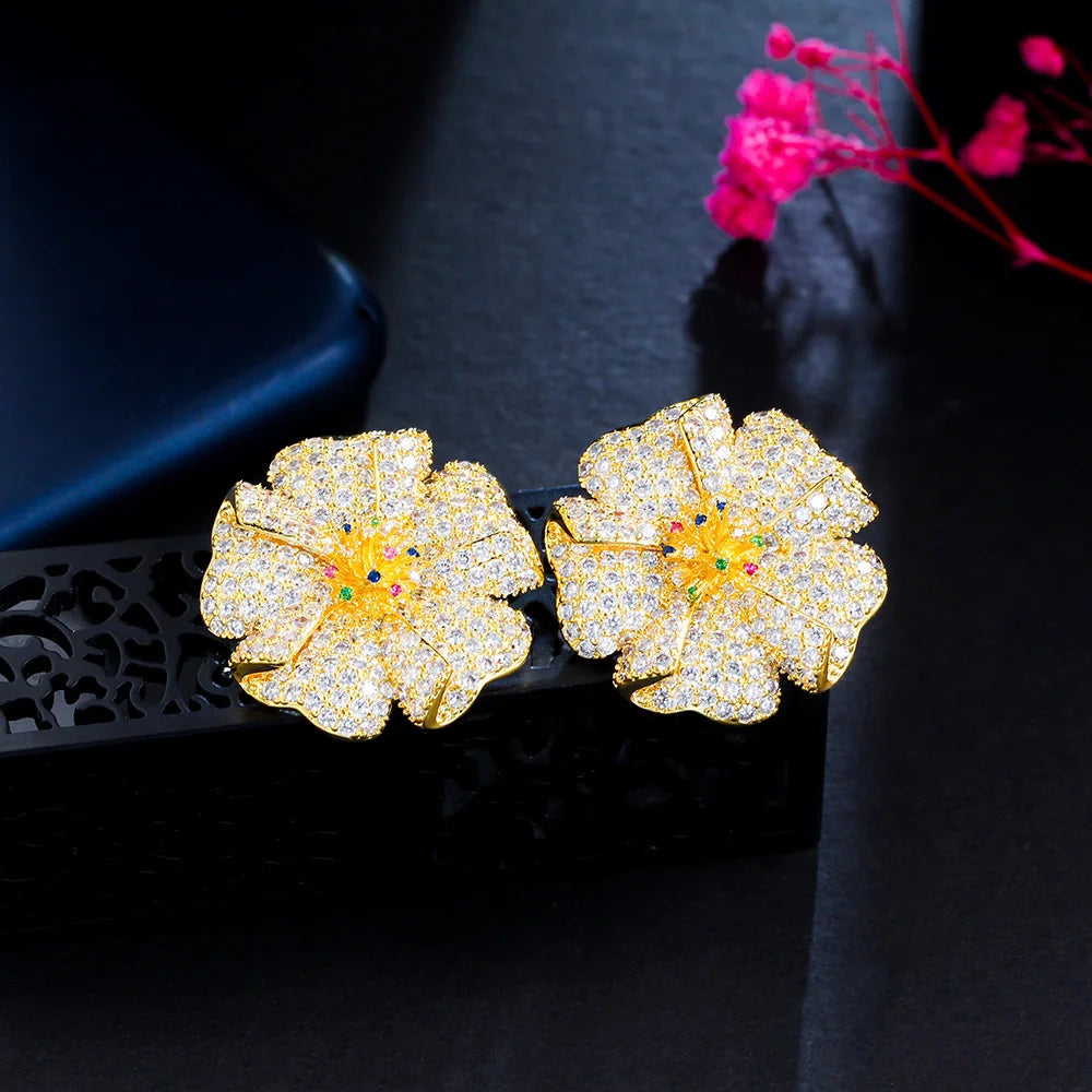 Marigold Pavé Flower Drop Earrings