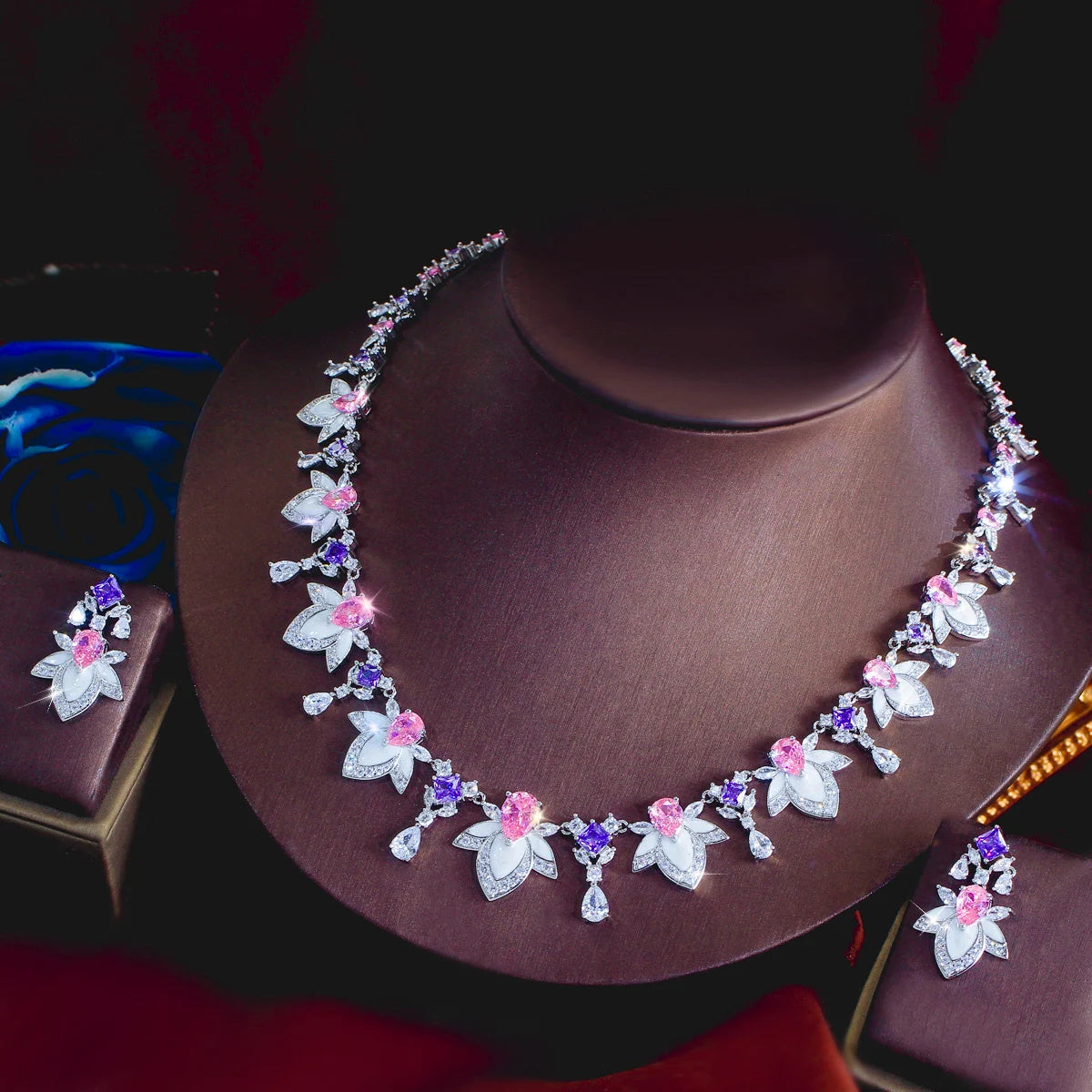 Mirabelle Purple & Pink Crystal Necklace Set