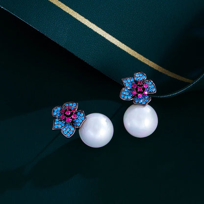 Mira Blue Pink Zircon Earrings