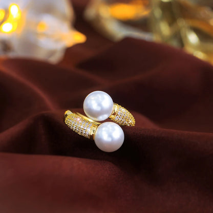 Pearl Duet Pavé Crystal Ring