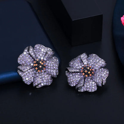 Violetta Purple Flower Stud Earrings
