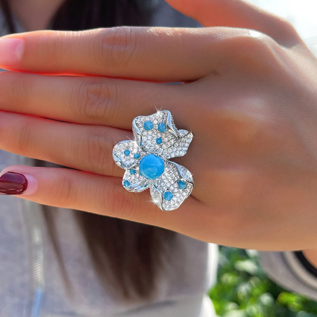 Azure Bloom Pavé Cocktail Ring