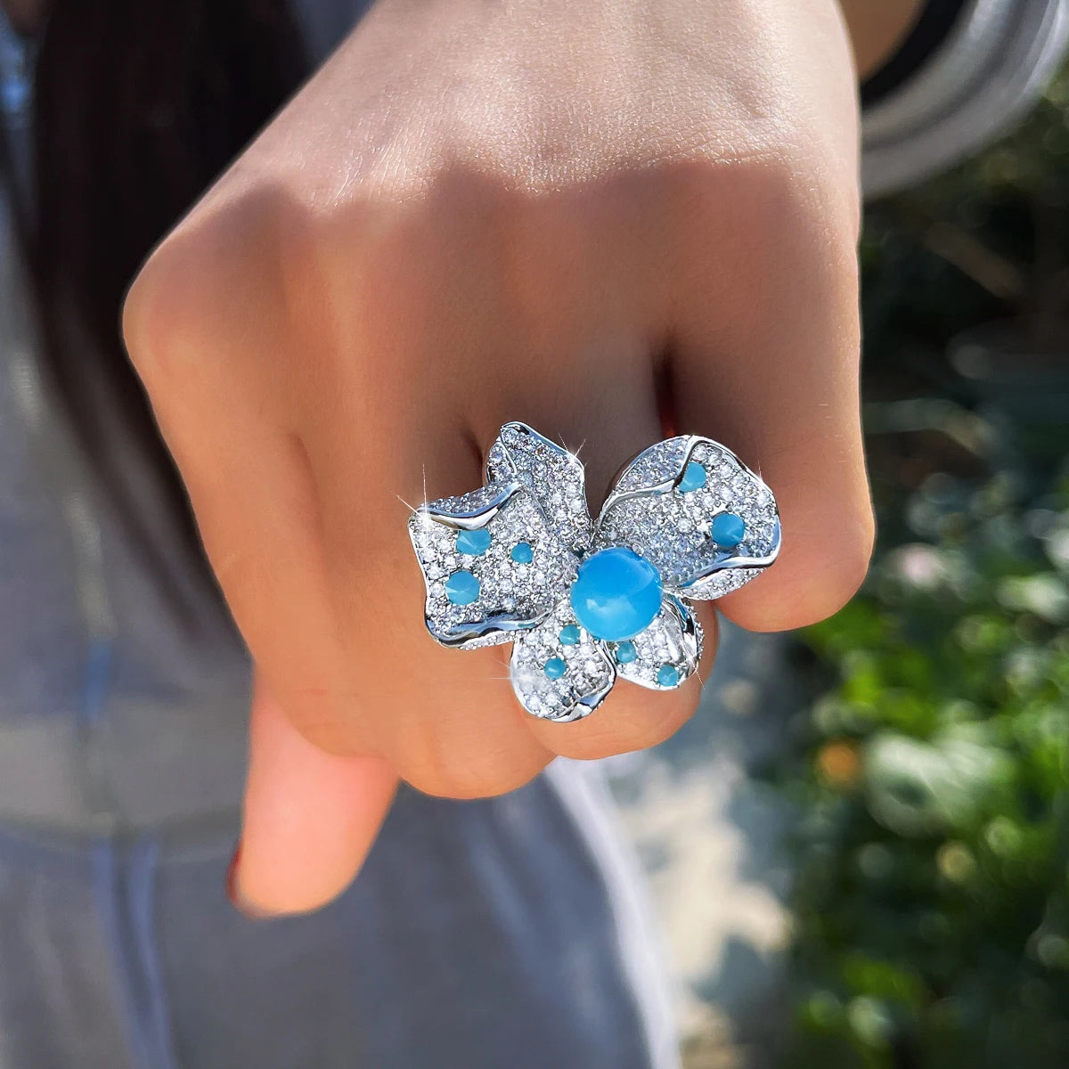 Azure Bloom Pavé Cocktail Ring