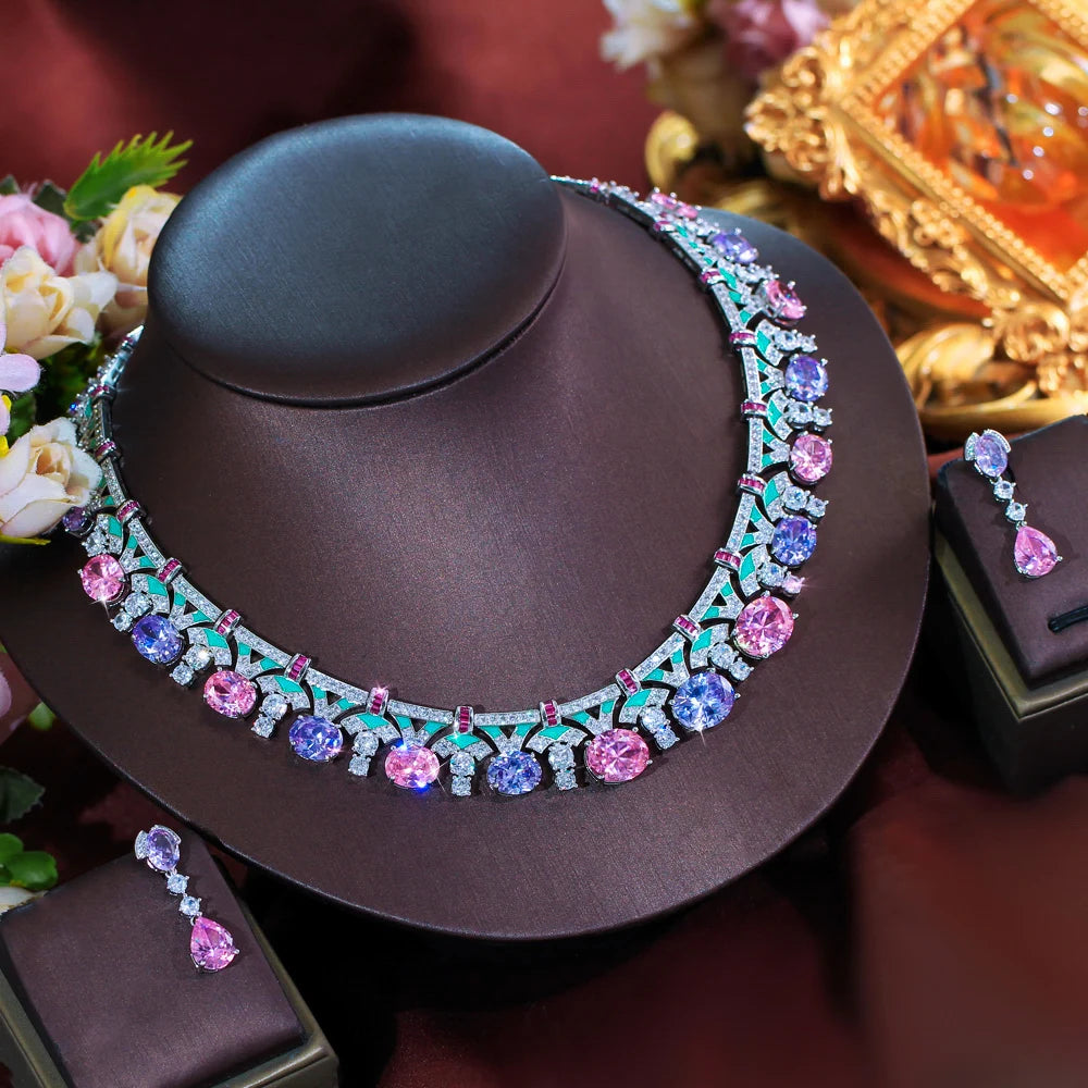 Dahlia Pink & Purple Crystal Jewelry Set