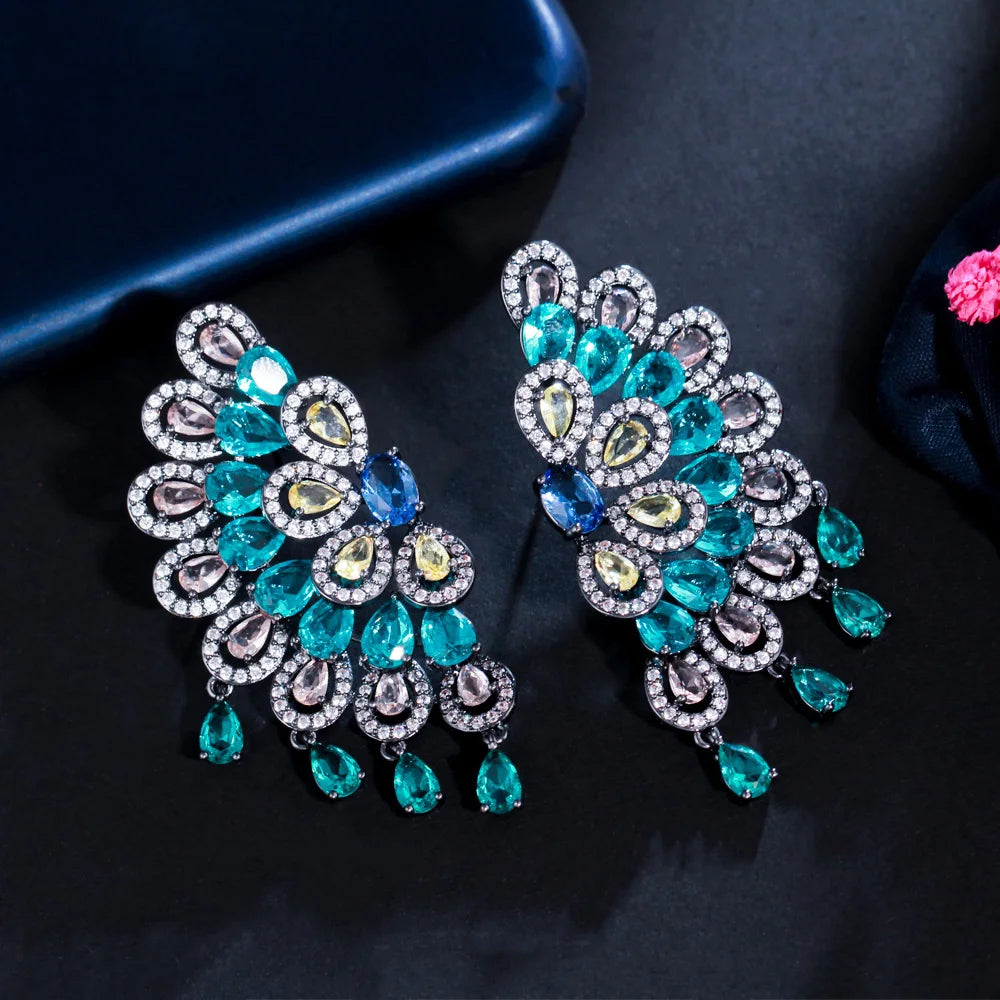 Serena Peacock Green Tassel Earrings