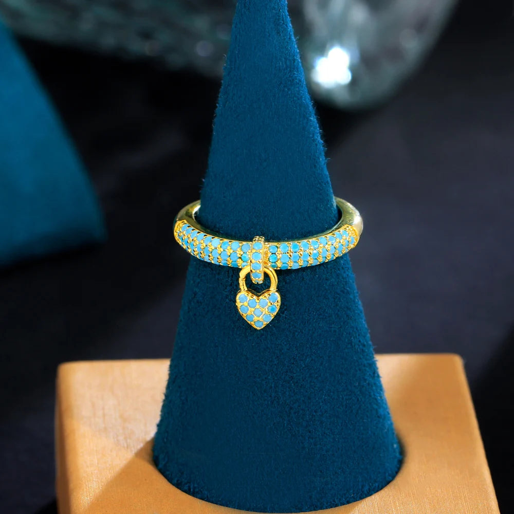 Turquoise Heart Open Cuff Ring