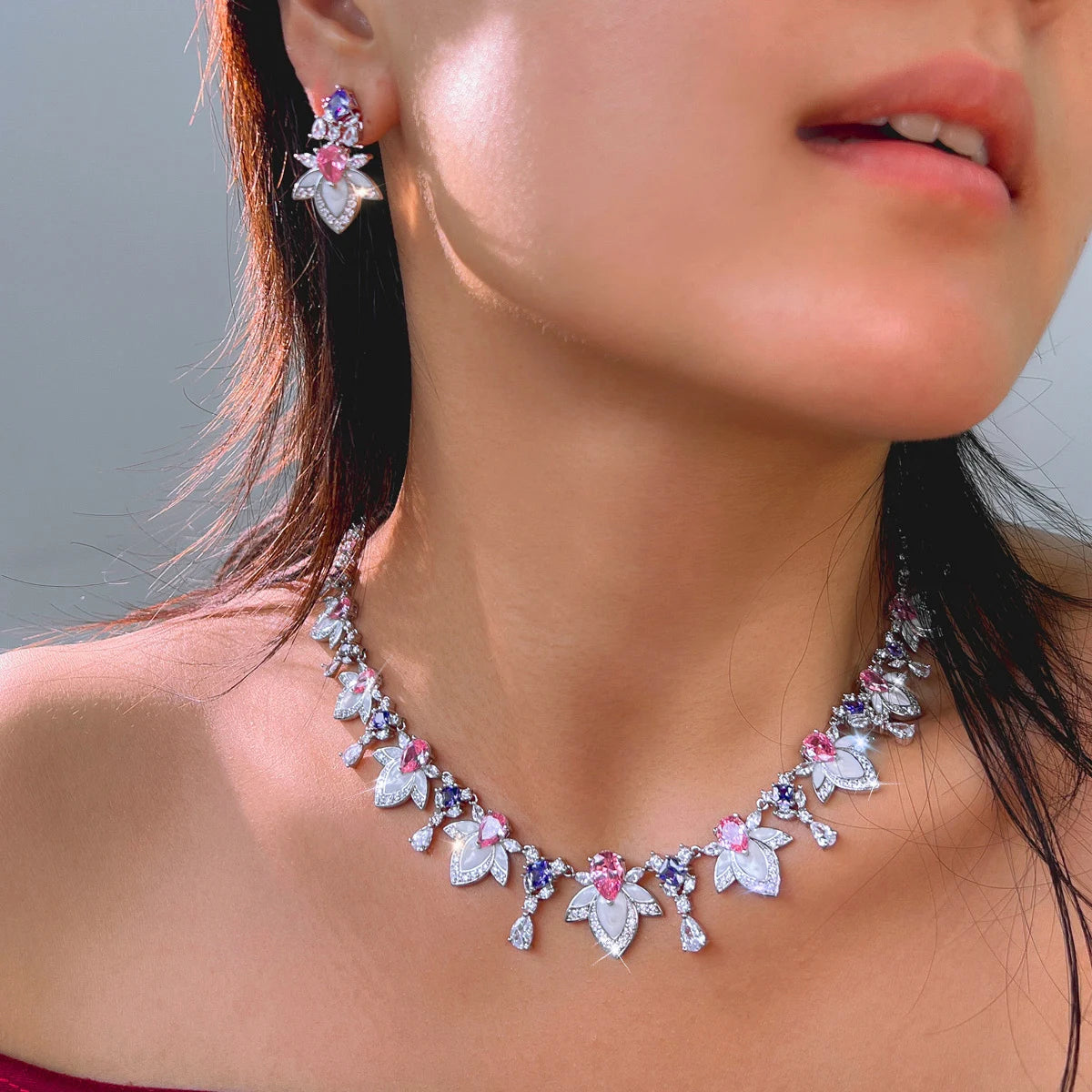 Mirabelle Purple & Pink Crystal Necklace Set