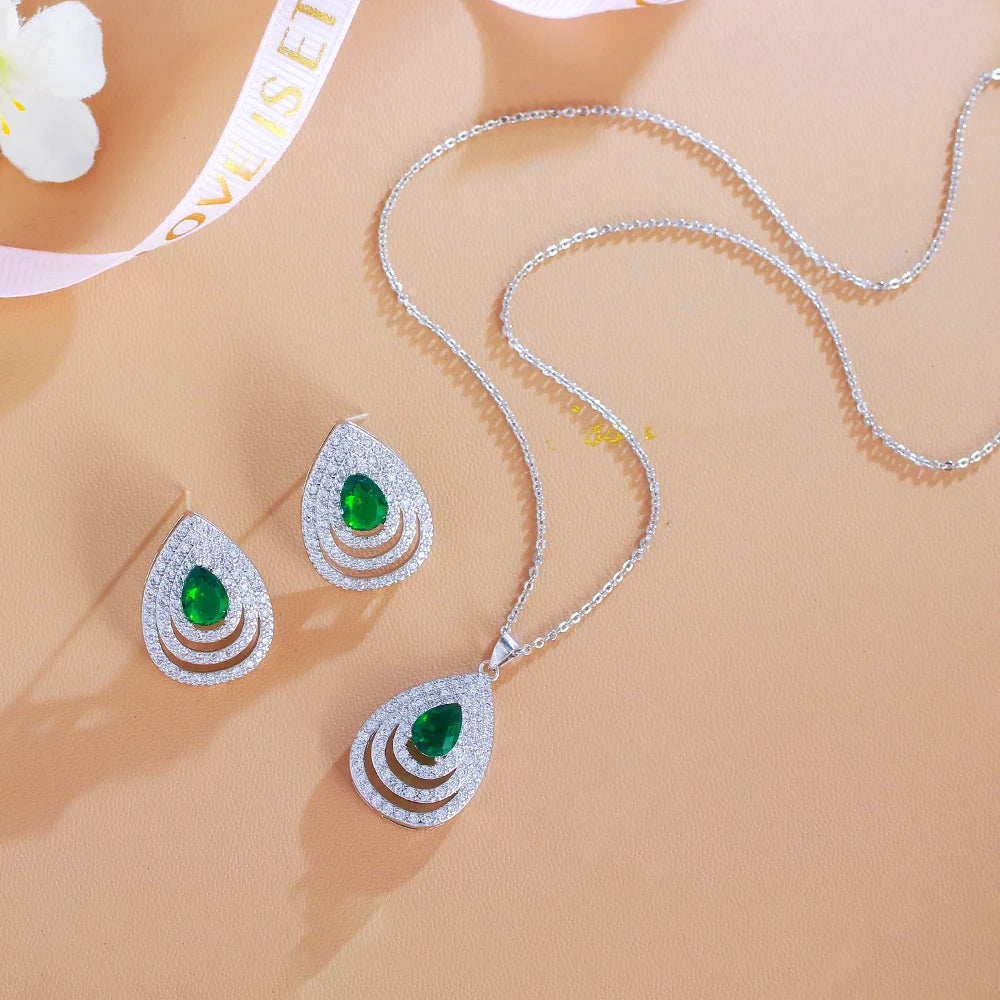 Océane Blue Teardrop Crystal Necklace & Earrings Set