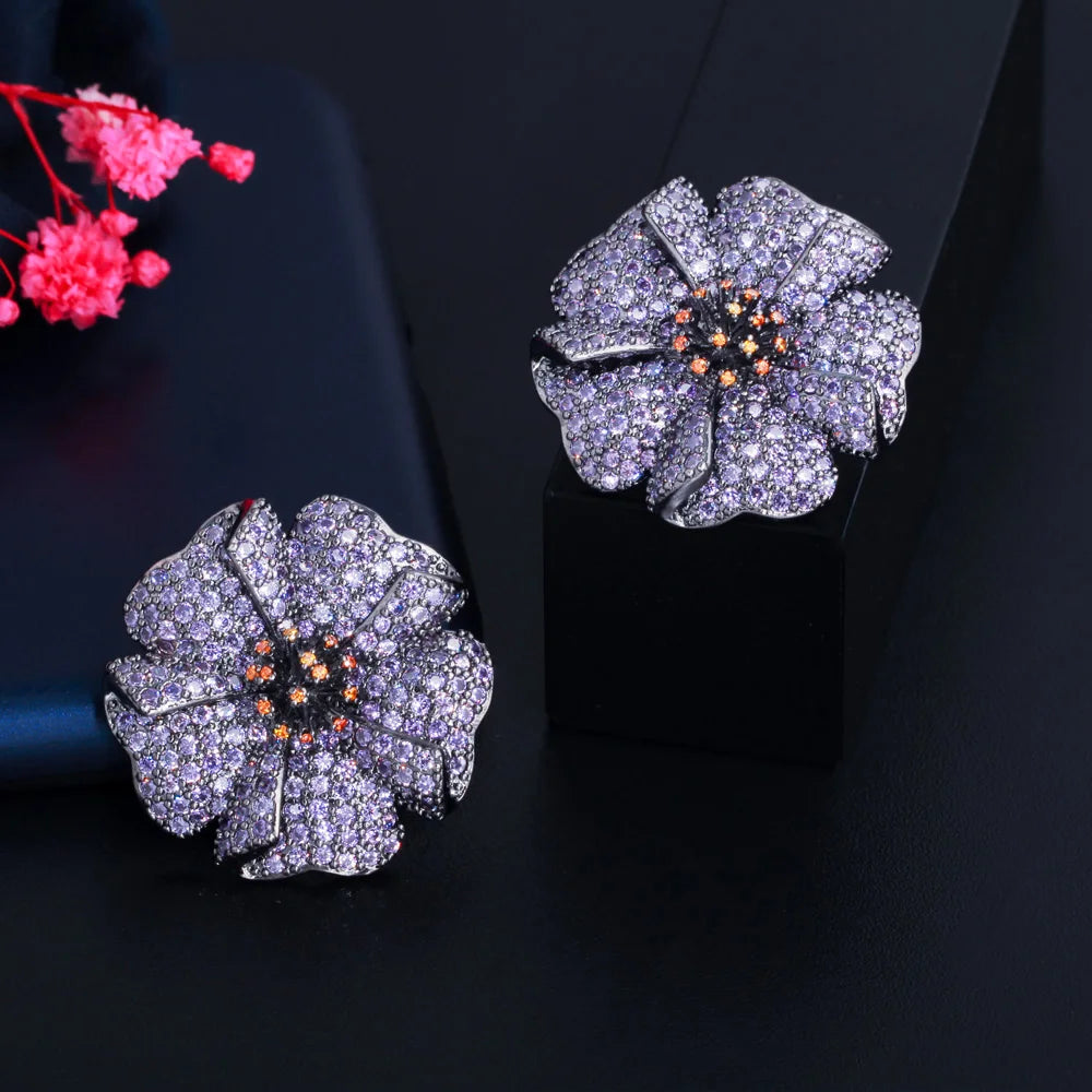 Violetta Purple Flower Stud Earrings