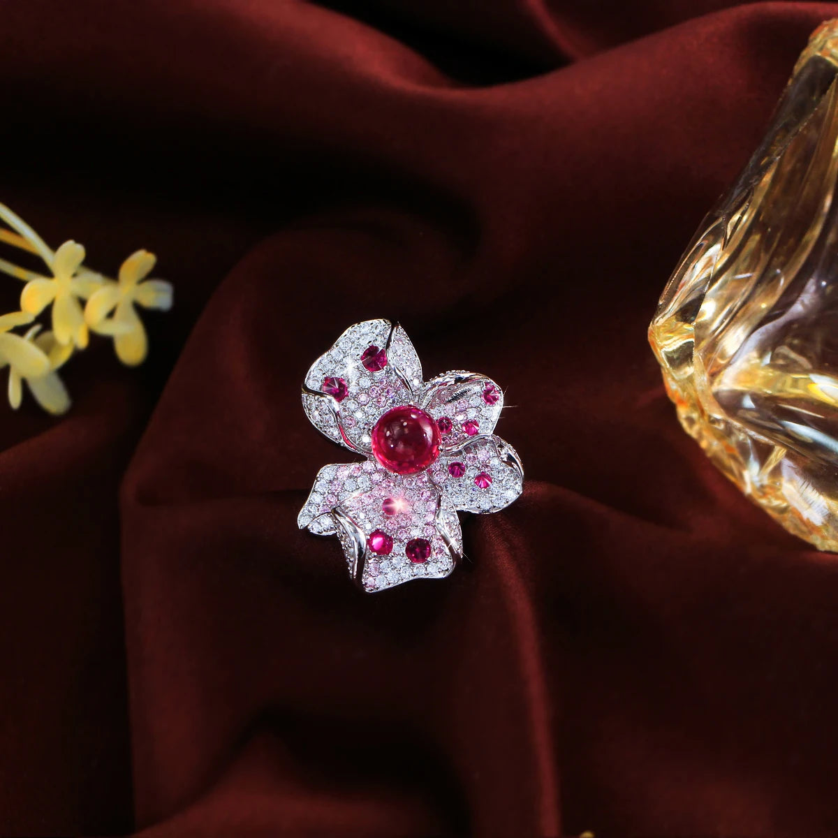 Rosalie Red Flower Cocktail Ring