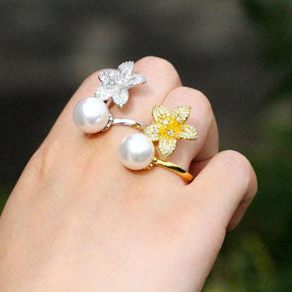 Pearl Petal Crystal Ring