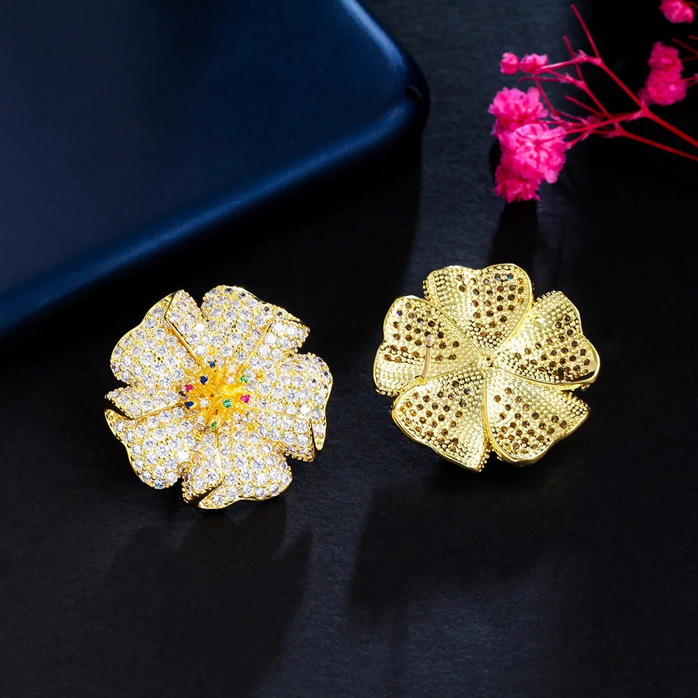 Marigold Pavé Flower Drop Earrings