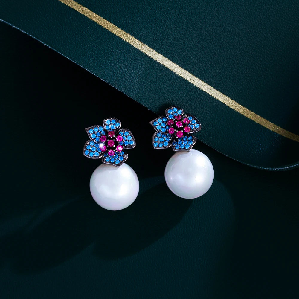 Mira Blue Pink Zircon Earrings