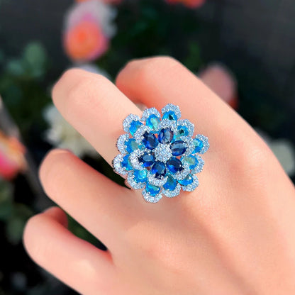 Sapphire Bloom Adjustable Ring