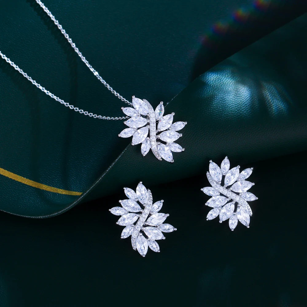 Fiorenza Flower Crystal Necklace & Earrings Set