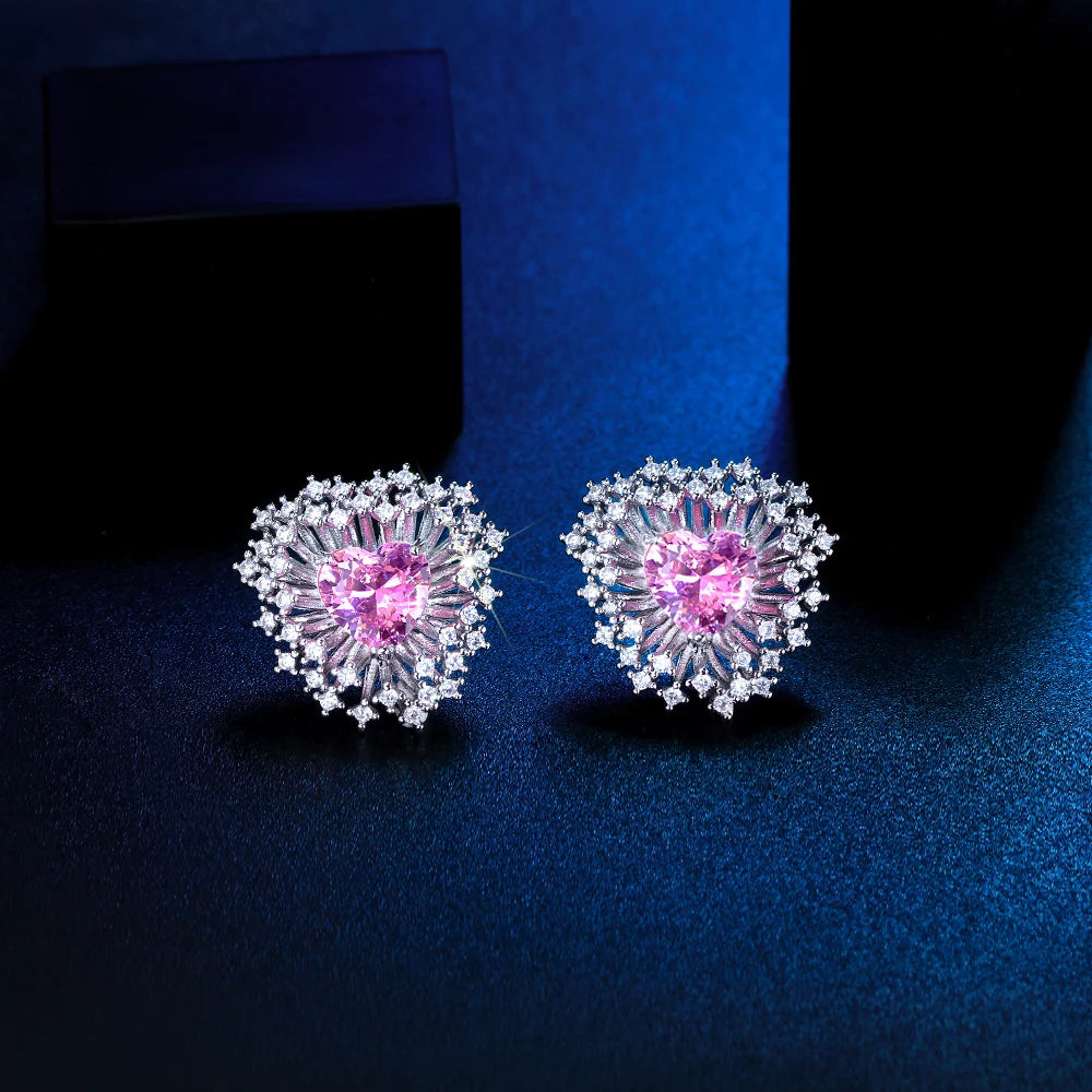 Amora Pink Heart Firework Stud Earrings
