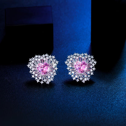 Amora Pink Heart Firework Stud Earrings