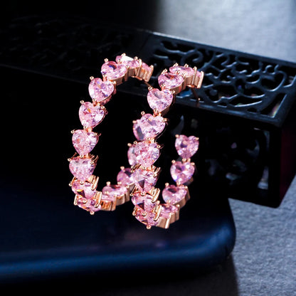 Rosalie Pink Heart Hoop Earrings