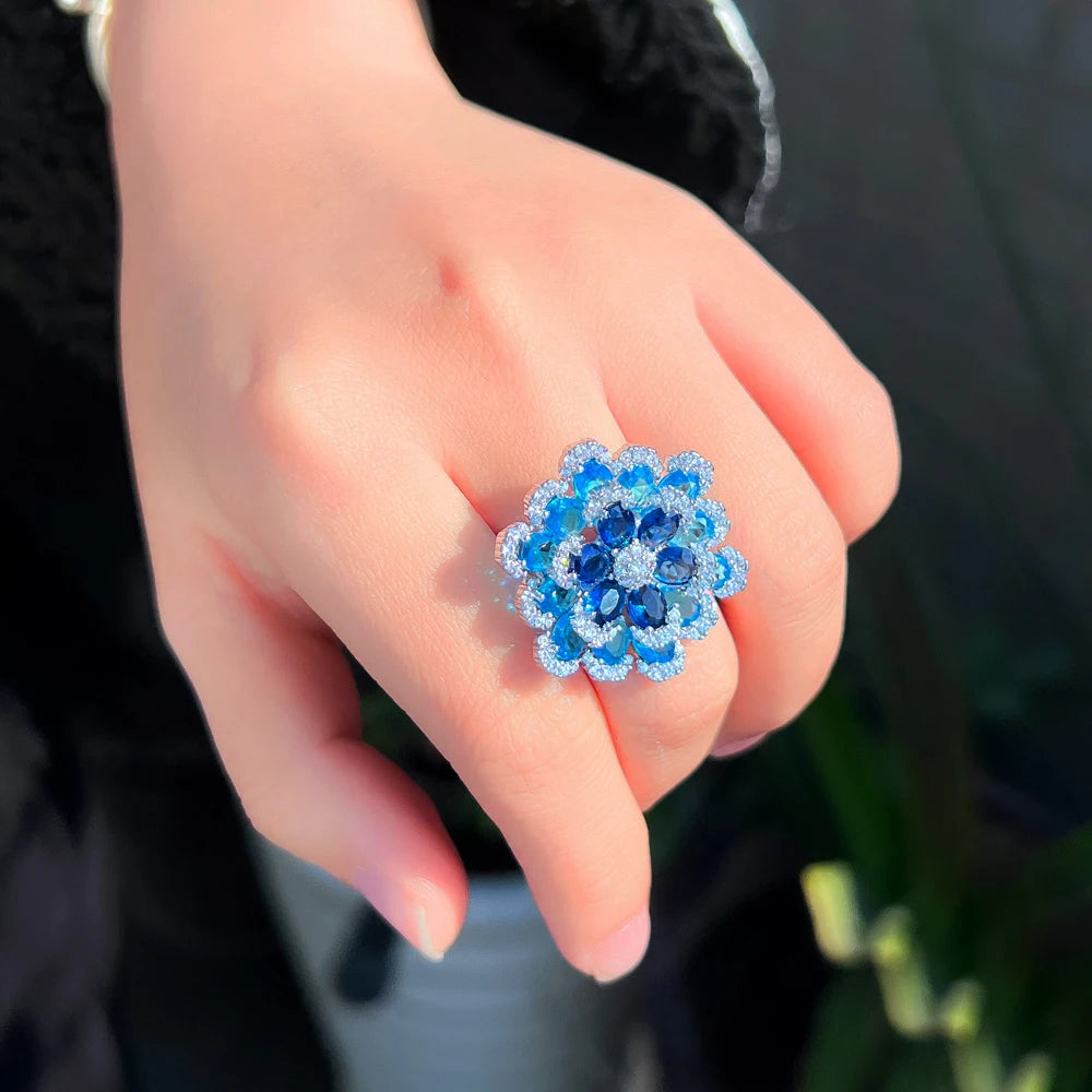 Sapphire Bloom Adjustable Ring