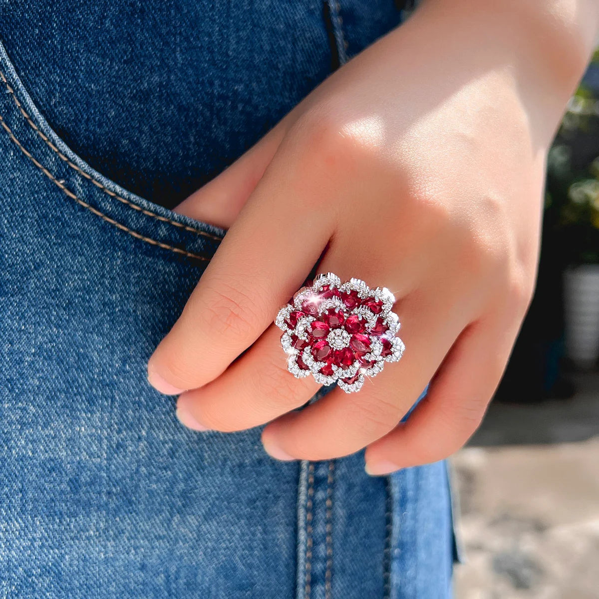Amara Rose Crystal Flower Ring