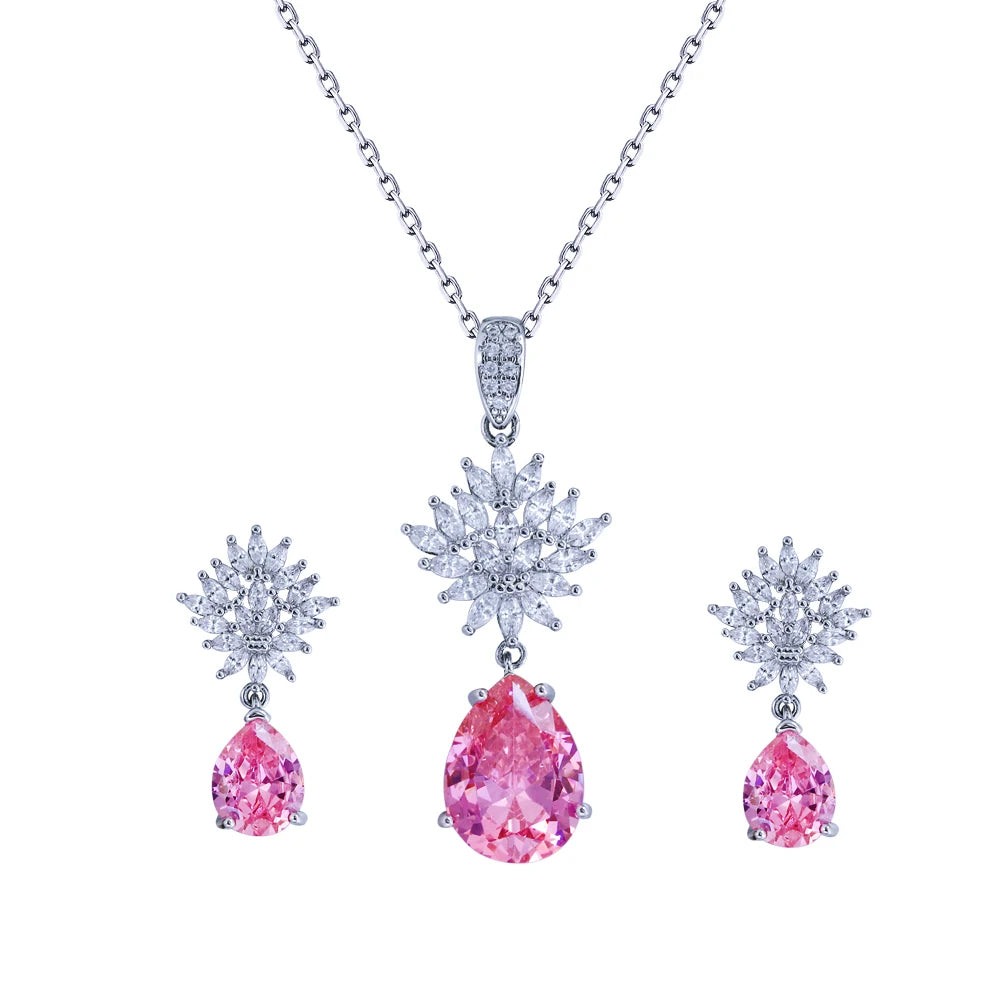 Pivoine Pink Crystal Necklace & Earrings Set