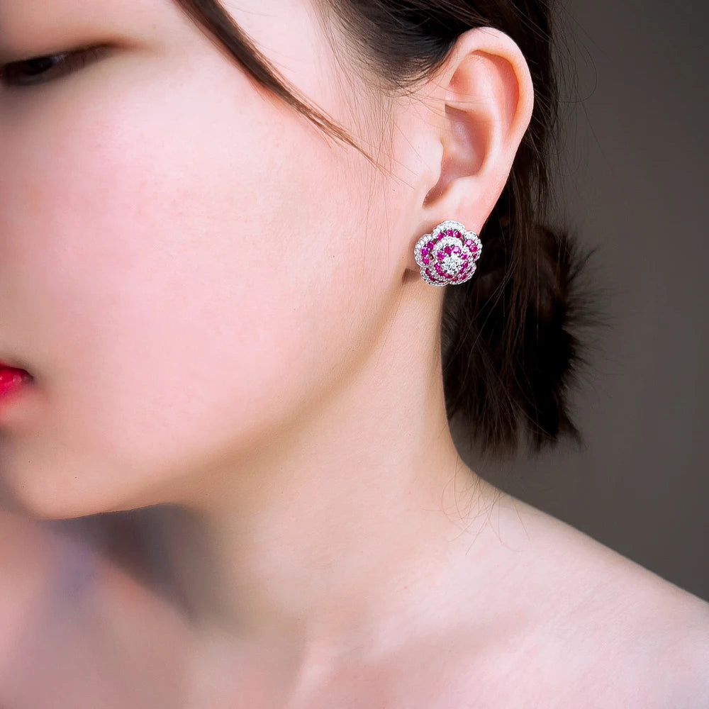 Roselle Flower Stud Earrings