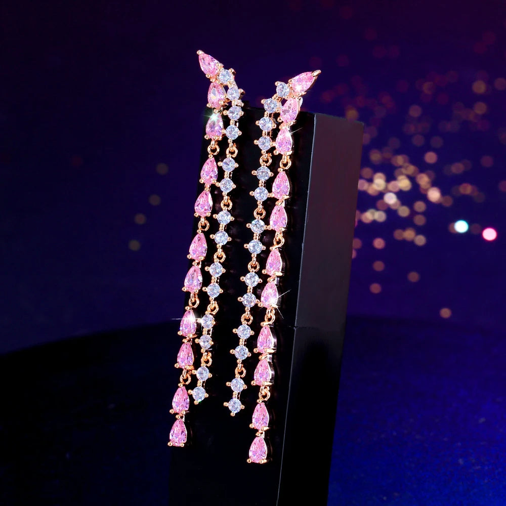 Brillia Pink Tassel Earrings