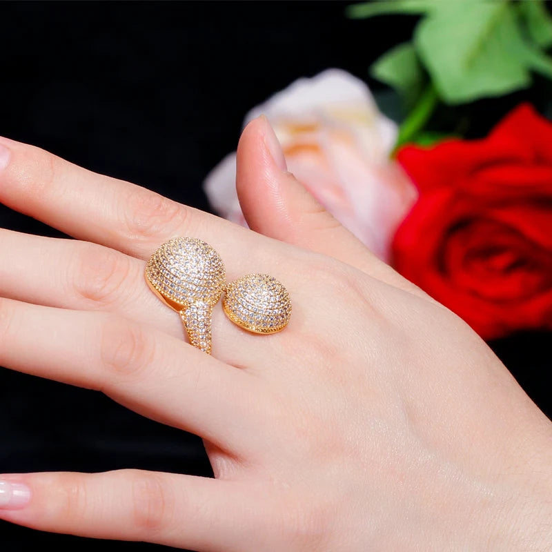 Golden Pavé Sphere Ring