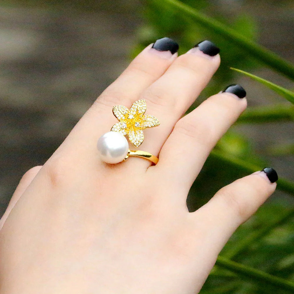 Pearl Petal Crystal Ring