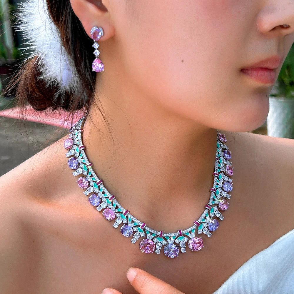 Dahlia Pink & Purple Crystal Jewelry Set