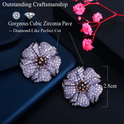 Violetta Purple Flower Stud Earrings