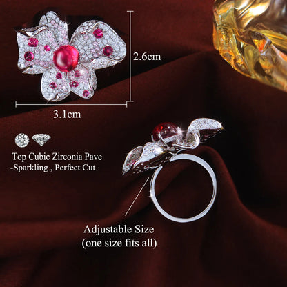 Rosalie Red Flower Cocktail Ring