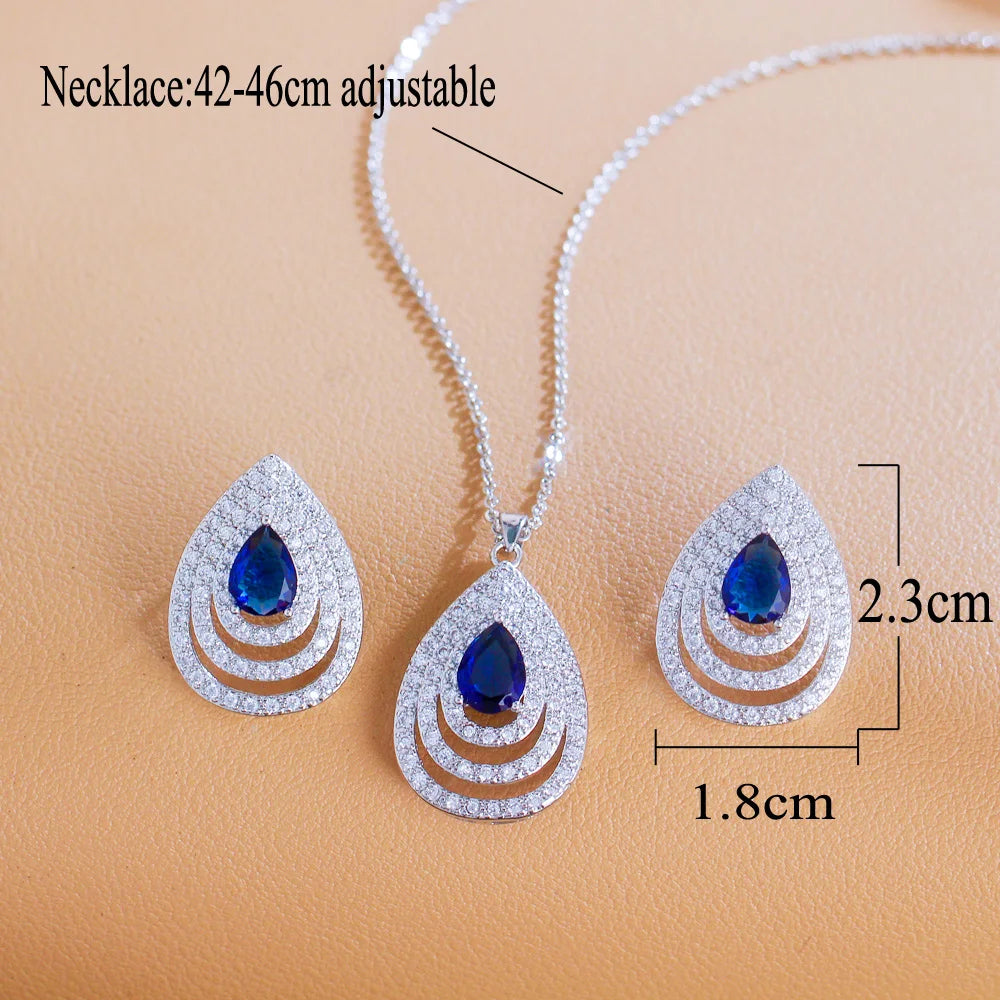 Océane Blue Teardrop Crystal Necklace & Earrings Set